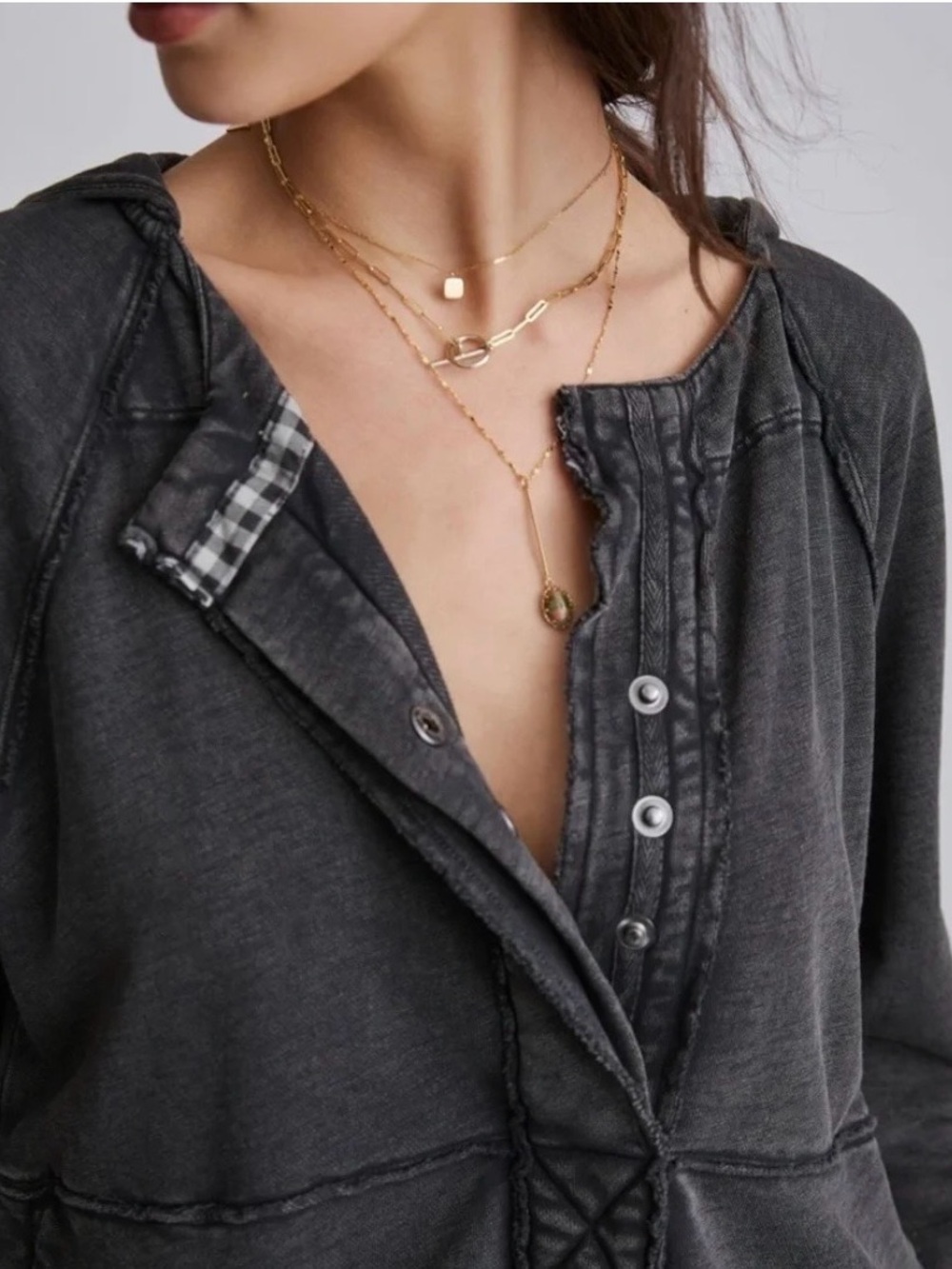 Pilcro Anthropologie Hooded Sweatshirt Dress Gray Acid Wash Size Small - Picture 3 of 10